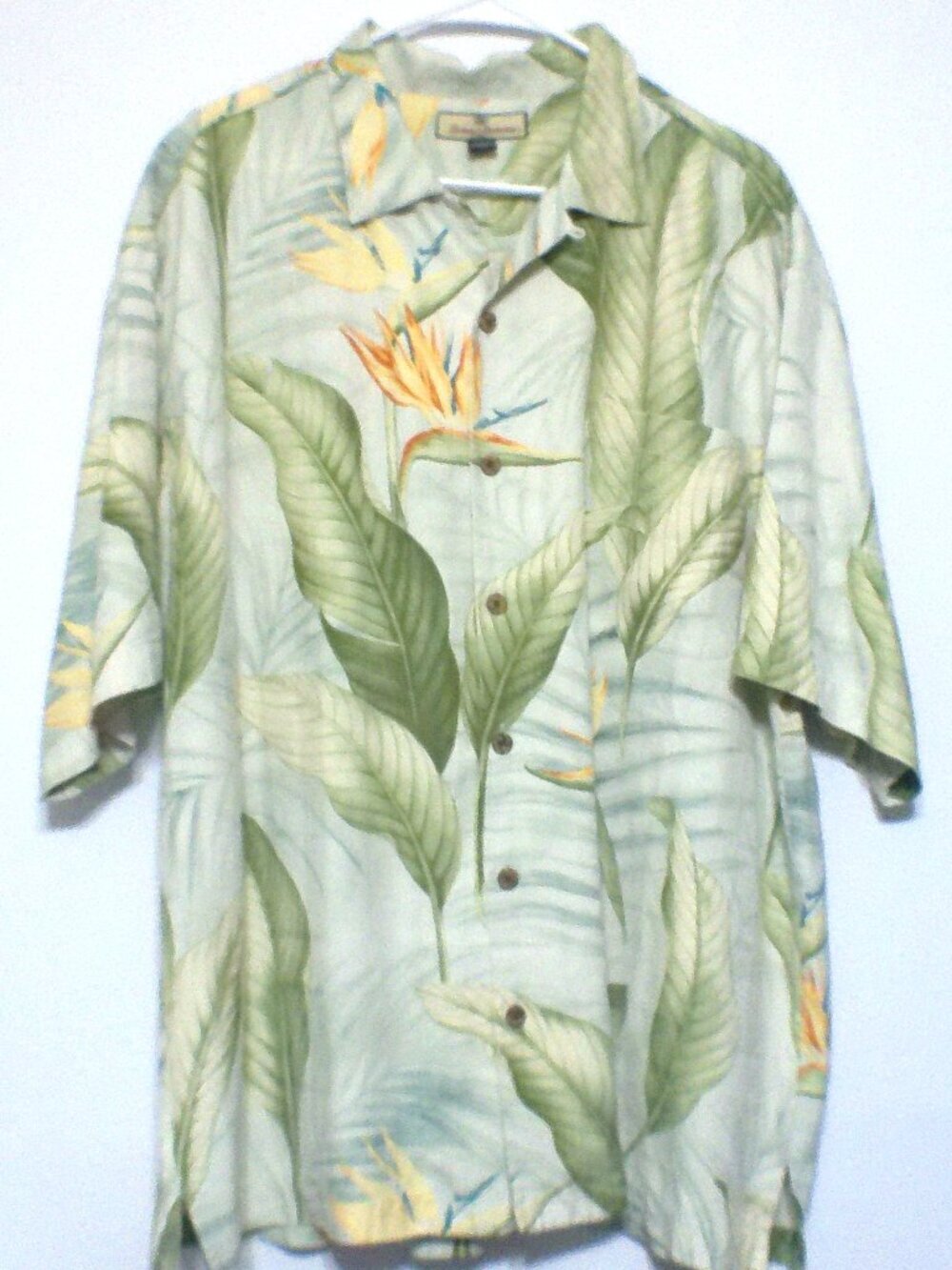 Tommy Bahama 100% Silk Bird of Paradise Hawaiian Shirt Men's XL Green Tropical